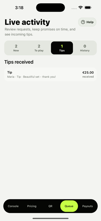 Captured tips received during the live event