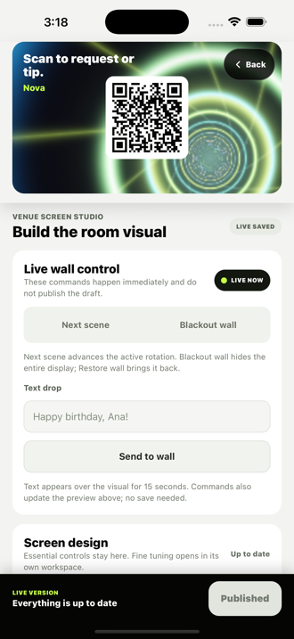 Visual Wall studio with live preview and scene controls